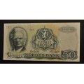 50 kr. 1983 Z * erst. kv. 01 m/anm. * Katv. 2500 - Bilder er seddelen du f�r. Har en liten rift. i kvit kant nede venstre (ca.2 mm)Vurder ogs� fra bilder. Tidligere S sedell i 25 utg.Norske Pengesedler 2020. / Tore Rimstad: kr.  348,-