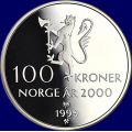 -3- 100 kroner 1999, millennium, kv. proof - 31,1 gr. fint s�lv. Kommer i en original eske m/sertifikat. Illustrasjonsbilder. / Numisma Mynthandel A/S: kr.  401,-