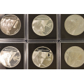 -14- S�r Korea, PyeongChang 2018 OL, kv. proof - Myntsett, The Official Commemorative Coin Program for Olympic Winter Games, PyeongChang 2018. 2 stk. brass mynter og 4 stk. s�lv mynter.
6 stk. 5000 won 2016, Sledge, Alpine skiiing, Luge, Hockey, Curling & skating. 15,55 gr. .999 fint s�lv, hver. / Numisma Mynthandel A/S: kr.  1001,-
