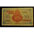 10 kr 1944 Y  London * kv. 1+ * Katv. kr. 3500 ** - Bilder er seddelen du f�r. Vurder ogs� fra bilder. / Tore Rimstad: kr.  1155,-