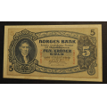 5 kr. 1940 S * Kv.0- * Katv. kr. 1755 - Bilder er seddelen du f�r.Meget pen usirkulert. N�r kv. ren 0.  Vurder ogs� fra bilder. / Tore Rimstad: NOK  604,-