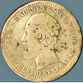 -6- 1 krone 1888, kv. 1-, flekker. / Numisma Mynthandel A/S: kr.  300,-