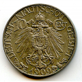 -5- Tysk Kiautschou 10 Pf. 1909, 1/1+ (VF) - Lite kanthakk.

https://en.numista.com/17663 / Numisma Mynthandel A/S: kr.  300,-