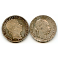 -14- �sterrike  2 stk. 1 Florin 1860 A,1879, VK - Hhv. 1+/01 og 1/1+, kh. KM2219, KM2222 / Numisma Mynthandel A/S: kr.  200,-