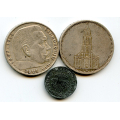 -16- Lot. 3 stk. Tyskland 3rd Reich, VK - To stk 5 RM 1935 A. KM83 og KM86.
1 Reichspf. 1944 B. / Numisma Mynthandel A/S: kr.  200,-