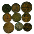 -20- Lot. 9 stk. Europa, VK - Mest bronse. Ca. 1630-1860. By etter bilder. Bremen 1 Grote 1747, Sv. Riga Solidus (1631-34?). Erkebisped�mmet Mainz 1/4 Kreuzer 1795. KM402. Hesse-Kassel Schmalk Heller 1744, KM7 mv. / Numisma Mynthandel A/S: kr.  100,-