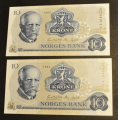 10 kr. 1982 C S * Kv. 0 .Nr. rekkef.  Katv. kr. 80 - Bilder er sedlene. Pene usirkulert i kv.0. Pris KJ�P N� er 1 (en) sedell. Ved kj�p av flere er de i nr. rekkef�lge. Du velger antall. IKKE SAL�R. Kun 1 igjen. / Tore Rimstad: NOK  45,-