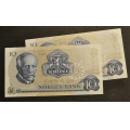 10 kr. 1982 C Z * Kv. 0 * Nr. rekkef. Katv. kr. 80 - Bilder er sedlene. Pris KJ�P N� er en (1) seddel.Ved kj�p av flere er de i nr. rekkef�lge. Du velger antall. IKKE SAL�R. / Tore Rimstad: kr.  40,-