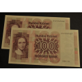 100 kr. 1994   Kv. 0 *nr. rekkef. Katv. kr. 390 * - Bilder er sedlene. Vurder ogs� fra bilder. Ikke sal�r.Ved kj�p av flere er de i nr. rekkef�lge. Pris KJ�P N� er en 1 sedell. / Tore Rimstad: kr.  220,-
