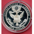 -1- Usa 1$ minnemynt (1), 2008. Proof - 26,73 gram 0,900 s�lv. S�lvverdi pr 22. august er 495 kr.

Flekker p� kapsel. / Numisma Mynthandel A/S: kr.  1,-