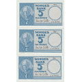 -15- Lott 3 stk. 5 kroner 1962J, kv. 1+/01 el. bedre. - Signatur Brofoss/Ottesen: / Numisma Mynthandel A/S: kr.  144,-
