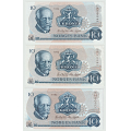 -33- Lott 3 stk 10 kroner 1984C, VK - Kvalitet ca. 1+ til 1/1+, by etter bilder.
Signatur Wold/Sag�rd:
CH, CM & CX. / Numisma Mynthandel A/S: kr.  2,-