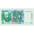 -34- 50 kroner 1984-VI, kv. 1+/01 - Signatur Wold/Sag�rd
Flott nummer! 1200009960 / Numisma Mynthandel A/S: kr.  4,-