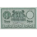 -55- 500 kroner 1974A, kv. 1-, flere bretterifter/-hull. - Signatur Wold/�degaard / Numisma Mynthandel A/S: kr.  588,-