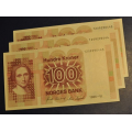 100 kr. 1986  kv. 0/0- *Usirk.  Katv. kr. 400 - Bilder er sedlene. Usirkulerte pene sedler.  Pris Kj�p N� er en (1) sedell. Ved kj�p av flere er de i nr. rekkef�lge. IKKE SAL�R. / Tore Rimstad: kr.  220,-
