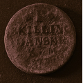 1 Skilling 1771. Brennvin skillingen. Korrudert. - Bilder er mynten du f�r. Vurder og by fra bilder.
1 skilling 1771 - Den legendariske brennevinsskillingen. / Tore Rimstad: NOK  10,-