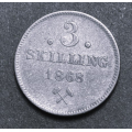 3 Skilling 1868 kv. 01 * Katv. kr. 500 ** - Bilder er mynten du f�r. Vurder og by fra bilder. / Tore Rimstad: NOK  50,-