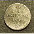 3 Skilling 1869 stj. kv. 1+/01 * Katv. kr. 450 - Bilder er mynten du f�r. Vurder og by fra bilder. / Tore Rimstad: NOK  45,-