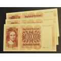 100 kr. 1994 * Kv. 0 * Nr. rekkef�lge. Katv. kr.390 - Bilder er sedlene. Pene usirkulert kv.0. Pris KJ�P N� er en (1) seddel. Ved kj�p av flere er de i nr. rekkef�lge. IKKE SAL�R. / Tore Rimstad: kr.  220,-