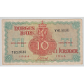 -15- 10 kroner 1944 Y, London, kv. 1-, sm� bretterifter. - Signatur: N�rve / Numisma Mynthandel A/S: kr.  1050,-