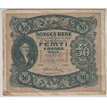 -25- 50 kroner 1938 B, kv. 1-, bretterifter, flekker. - Signatur: Meldahl Nielsen / Numisma Mynthandel A/S: kr.  1,-
