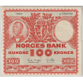 -49- 100 kroner 1959 G,  kv. 1, liten bretterift oppe. - Signatur: Brofoss/Ottesen / Numisma Mynthandel A/S: kr.  277,-