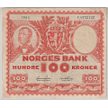 -50- 100 kroner 1953 C,  kv. 1-, stor rift oppe hs. - Signatur: Jahn/Thorp / Numisma Mynthandel A/S: kr.  152,-