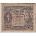 -52- 100 kr. 1937 B,  kv. 1-, rifter, hull, hj�rnemangel. - Flekker nede.

Signatur: Meldahl Nielsen / Numisma Mynthandel A/S: kr.  315,-