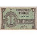 -4- 1 krone, London, 1942A, kv. 1/1- - Signatur, N�rve / Numisma Mynthandel A/S: kr.  471,-