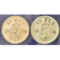 -4- Lott 2 stk. 10 �rer 1876, VK - NM80. Kv. 1 & 1, pvc rester. / Numisma Mynthandel A/S: kr.  1,-
