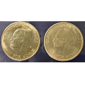 -28- Lott 2 stk. 5 kroner 1963 & -65, VK - NM3. 1963, kv. 0/01, riss, fin glans.
NM5. 1965, kv. 01+. / Numisma Mynthandel A/S: kr.  1,-