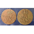 -33- Lott 2 stk. 2 skilling 1810, ros, VK - NM5. Kvalitet 1+, fl. (dobbeltslag p� 0 og N mv) & 1, oppripet, irr. / Numisma Mynthandel A/S: kr.  1,-