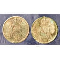 -35- Lott 2 stk. 2 skilling 1842, VK - NM47. 1822, kvalitet 1, blf & 1/1-, skadet. / Numisma Mynthandel A/S: kr.  1,-