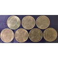 -19- Lott 7 stk. 1 kroner 1964-1970, VK - NM24,25x2,26,27 & 30x2.
Kvalitet ca. 01 til 0. / Numisma Mynthandel A/S: kr.  1,-
