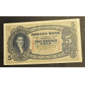 5 kr. 1942 U * Kv. 01 * Katv. kr. 1050 ** - Bilder er seddelen du f�r. Vurder ogs� fra bilder. / Tore Rimstad: kr.  200,-
