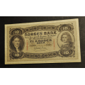 10 kr. 1942 C * Kv. 01/0/01 * Katv. kr. 750 ** - Bilder er seddelen du f�r. Ingen bretter. Noen tegn p� oppbevaring. Vurder ogs� fra bilder. / Tore Rimstad: NOK  100,-