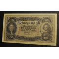 10 kr. 1943 D  * Kv. 1+  * Katv. kr. 500 ** - Bilder er seddelen du f�r. Vurder ogs� fra bilder. / Tore Rimstad: NOK  100,-
